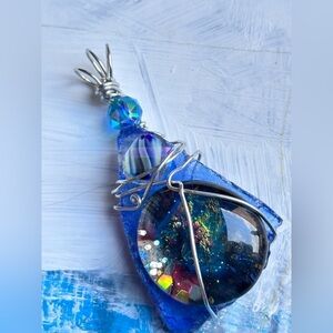 Collage pendant Colorful Wire Wrapped Colors Handmade Art to Wear 4174 B